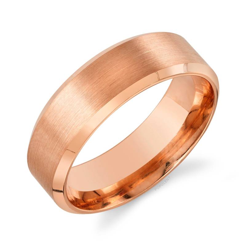 14K Rose Gold Band | 7 Mm | Abgeschrägte Kante Matt Gebürstet Komfort Passform Herren Damen Ehering von Populent