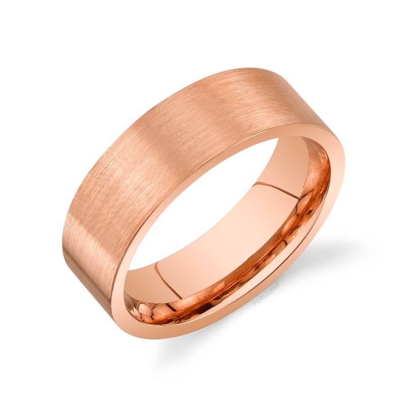 14K Rose Gold Band | 7 Mm | Flach Matt Gebürstet Komfort Passform Herren Damen Ehering Zigarre von Populent