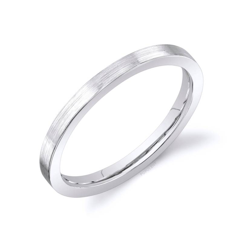 14K Weißgold Band | 2 Mm Dünn | Flach Matt Gebürstet Komfort Passform Herren Damen Ehering Zigarre Dünn von Populent