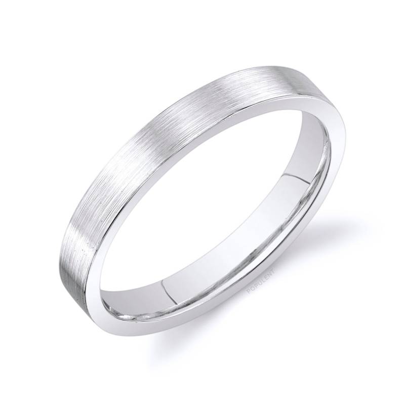 14K Weißgold Band | 3 Mm | Flach Matt Gebürstet Komfort Passform Herren Damen Ehering Zigarre Dünn von Populent