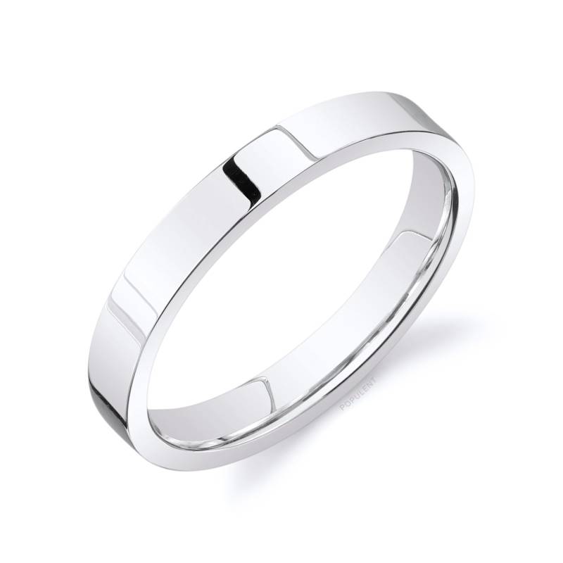 14K Weißgold Band | 3 Mm | Flach Poliert Komfort Passform Herren Damen Ehering Zigarre Dünn von Populent