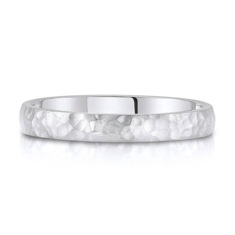 14K Weißgold Band | 3 Mm | Kuppel Gehämmert Matte Satin + Comfort Fit Herren Damen Ehering Zigarre von Populent