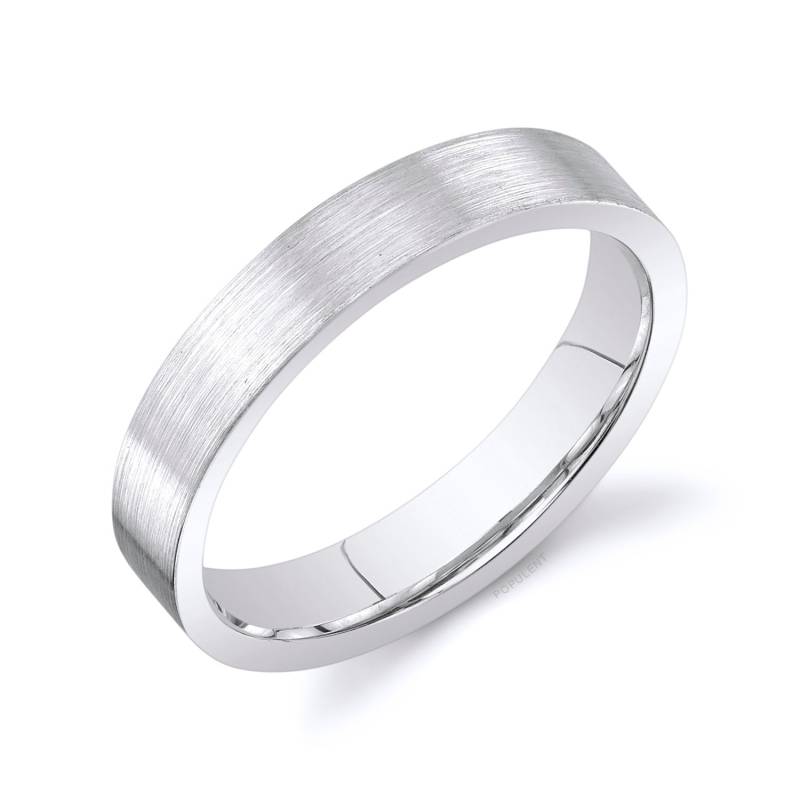 14K Weißgold Band | 4 Mm | Flach Matt Gebürstet Komfort Passform Herren Damen Ehering Zigarre von Populent