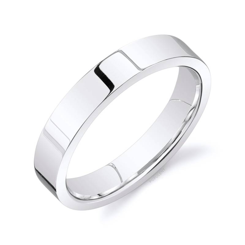 14K Weißgold Band | 4 Mm | Flach Poliert Komfort Passform Herren Damen Ehering Zigarre von Populent
