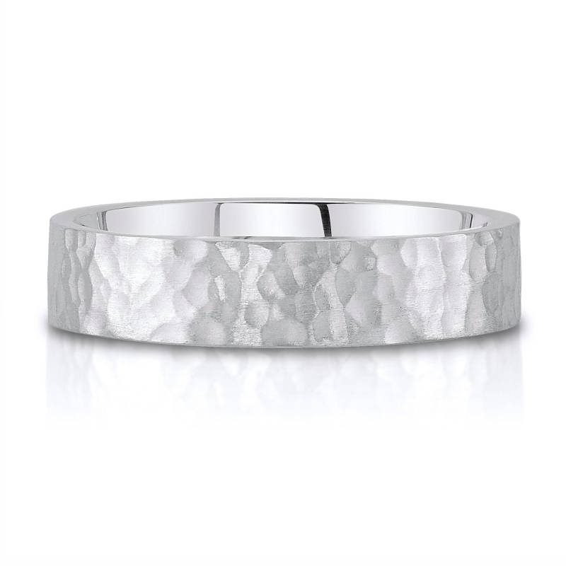 14K Weißgold Band | 5 Mm | Flach Gehämert Matte Satin + Comfort Fit Herren Damen Ehering Zigarre von Populent