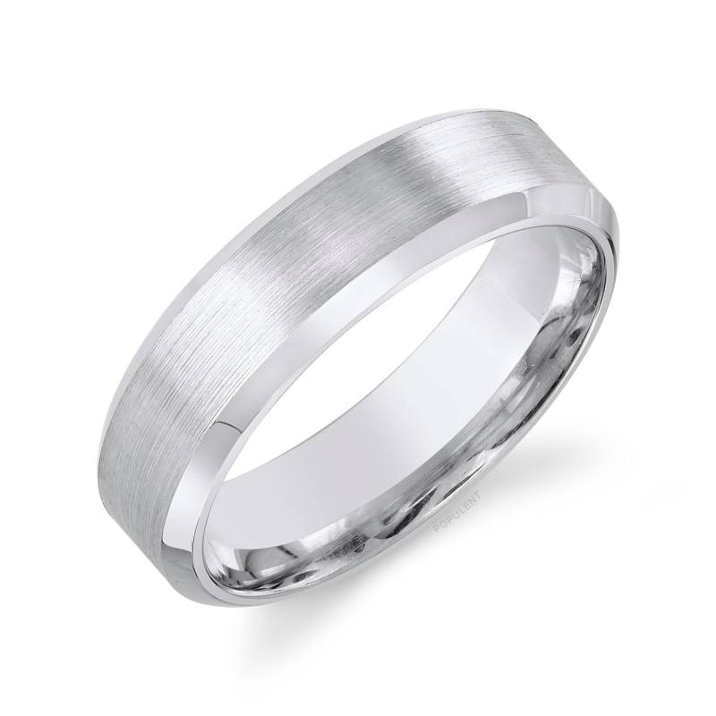 14K Weißgold Band | 6 Mm | Abgeschrägte Kante Matt Gebürstet Komfort Passform Herren Damen Ehering von Populent