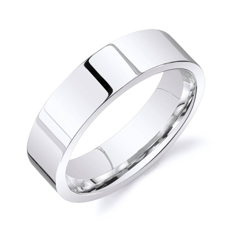 14K Weißgold Band | 6 Mm | Flach Poliert Komfort Passform Herren Damen Ehering Zigarre von Populent