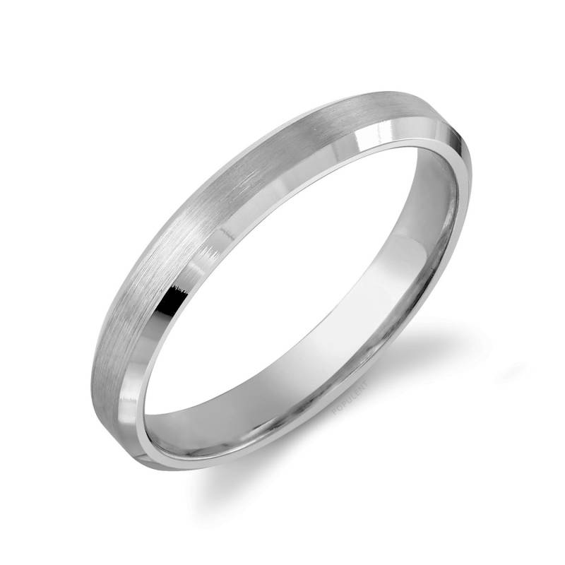 Platin 950 Bandschlaufe | 3mm | Abgeschrägte Kante Matt Gebürstet Komfort Passform Herren Damen Ehering Einfach Dünn Pt950 von Populent