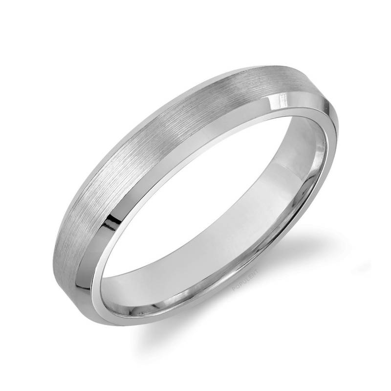 Platin 950 Bandschlaufe | 4mm | Abgeschrägte Kante Matt Gebürstet Komfort Passform Herren Damen Ehering Einfach Pt950 von Populent