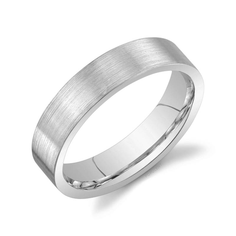 Platin 950 Bandschlaufe | 5mm | Flach Matt Gebürstet Komfort Passform Herren Damen Ehering Zigarrenband Einfach Pt950 von Populent
