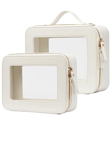 Popvibe Transparente Make-up-Tasche, Kulturbeutel, Reise, transparente Kosmetiktasche mit Reißverschluss, tragbarer Make-up-Organizer, Reisen, Weiss/opulenter Garten, Medium+Large von Popvibe