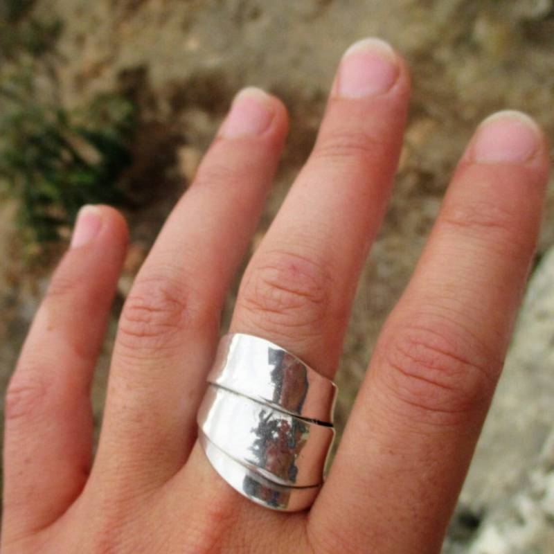 Breiter Bandring Aus Sterlingsilber Unisex Boho Statement Schmuck von Porans