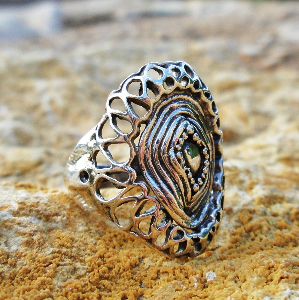 Breiter Vintage-Ring Aus Silber Für Frauen, Filigraner Goldring, Draht Gewickelter Midi-Ring von Porans