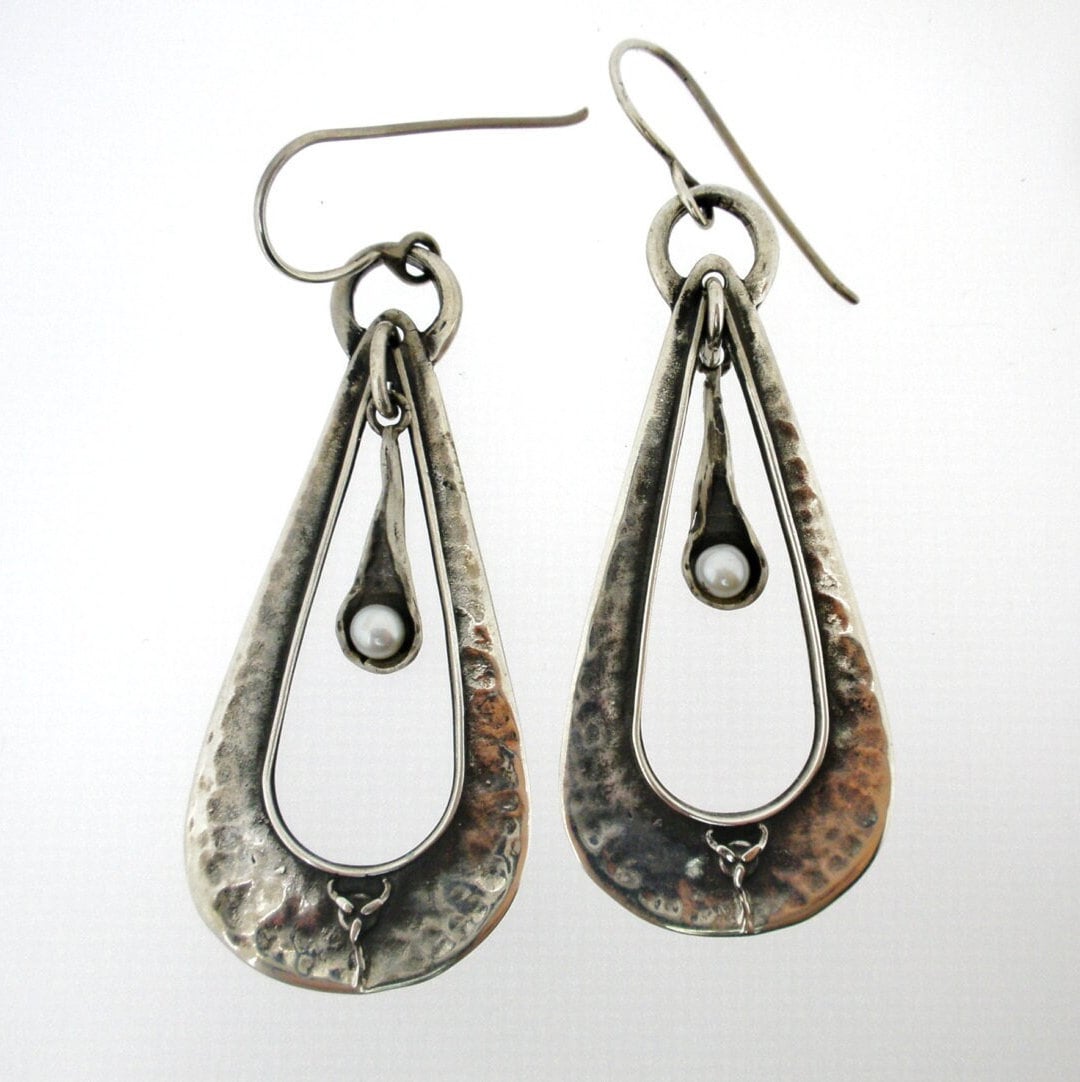 Dangle & Drop Sterling Silber Frauen Ohrring, Statement Boho Gehämmert Silberschmuck, Einzigartige Geschenk Ohrringe Für Sie von Porans