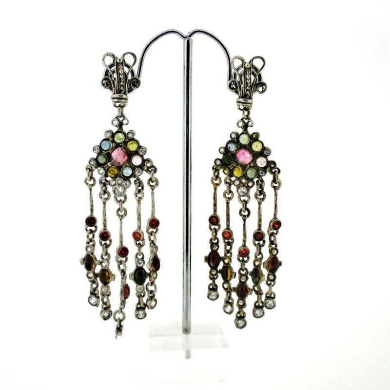 Boho Silber Kronleuchter Ohrringe Multi Stein Baumeln Ohrringe von Porans