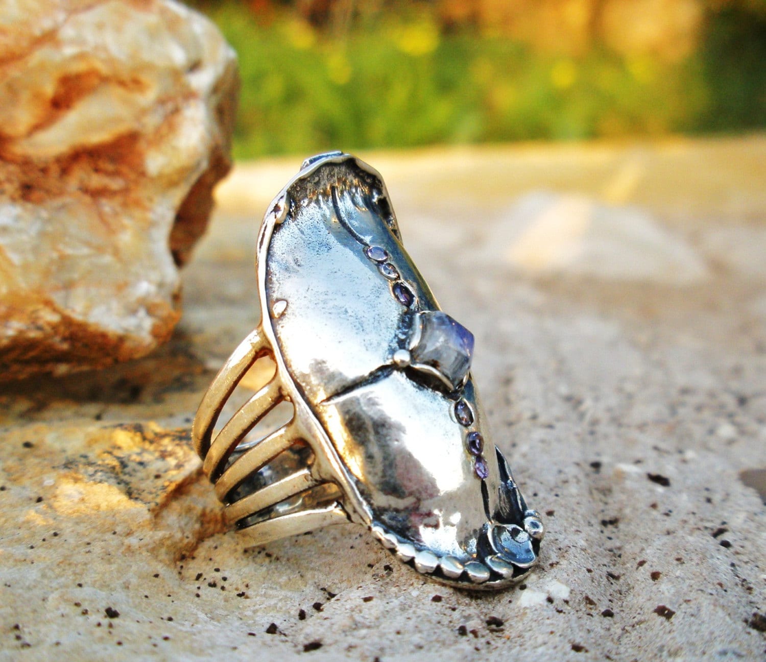 Großer Silber Ring, Langer Edelstein Ring Für Frauen, Sterling Mondstein Boho von Porans