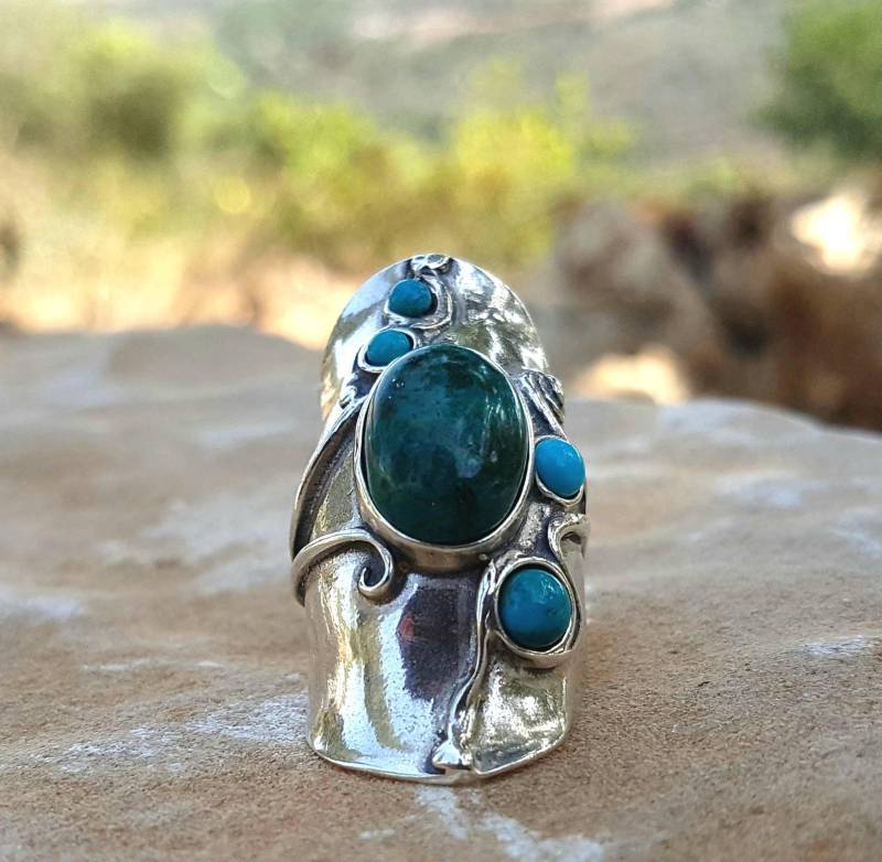 Lang Boho Silber Ring Mit Mehreren Steinen Für Frauen Geschenk von Porans