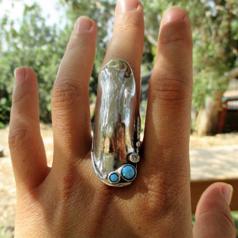 Langer Sterling Silber Opal Knöchel Ring - Boho Statement Schmuck von Porans