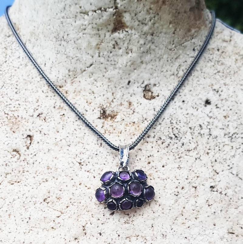 Oxidierte Silber Amethyst Anhänger Halskette Multi Stein Edelstein Schmuck von Porans