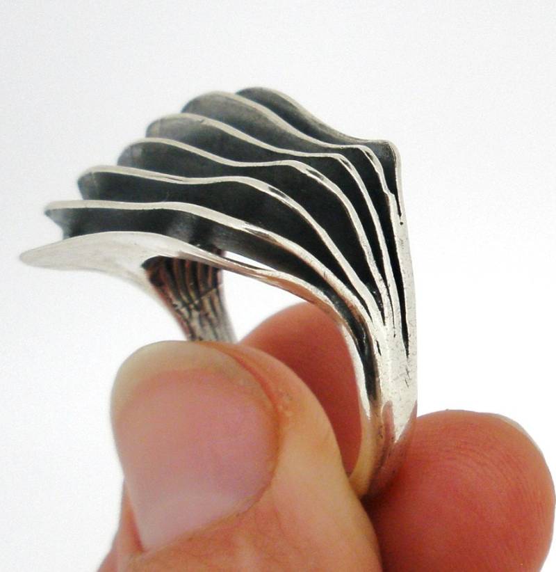 Oxidierter Sterling Silber Statement Ring Modernes Design von Porans