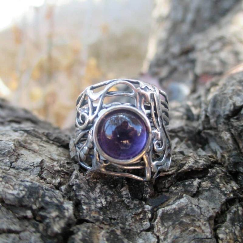 Silber Edelstein Bandring Für Frauen Statement Breite Geschnitzte Ring Porans Schmuck von Porans