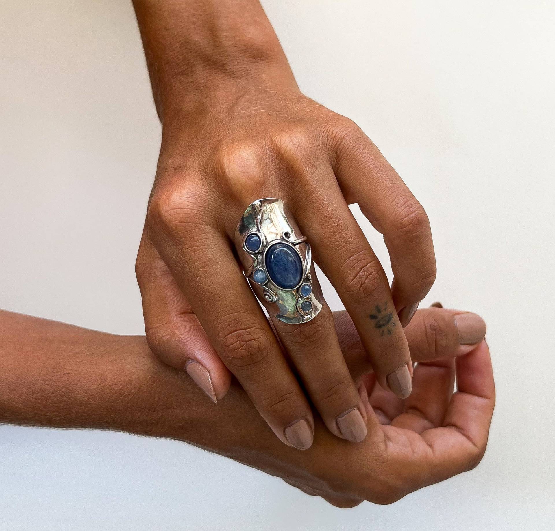 Silberner Langfingerring, Großer Edelsteinring Für Frauen-Boho-Schmuck von Porans