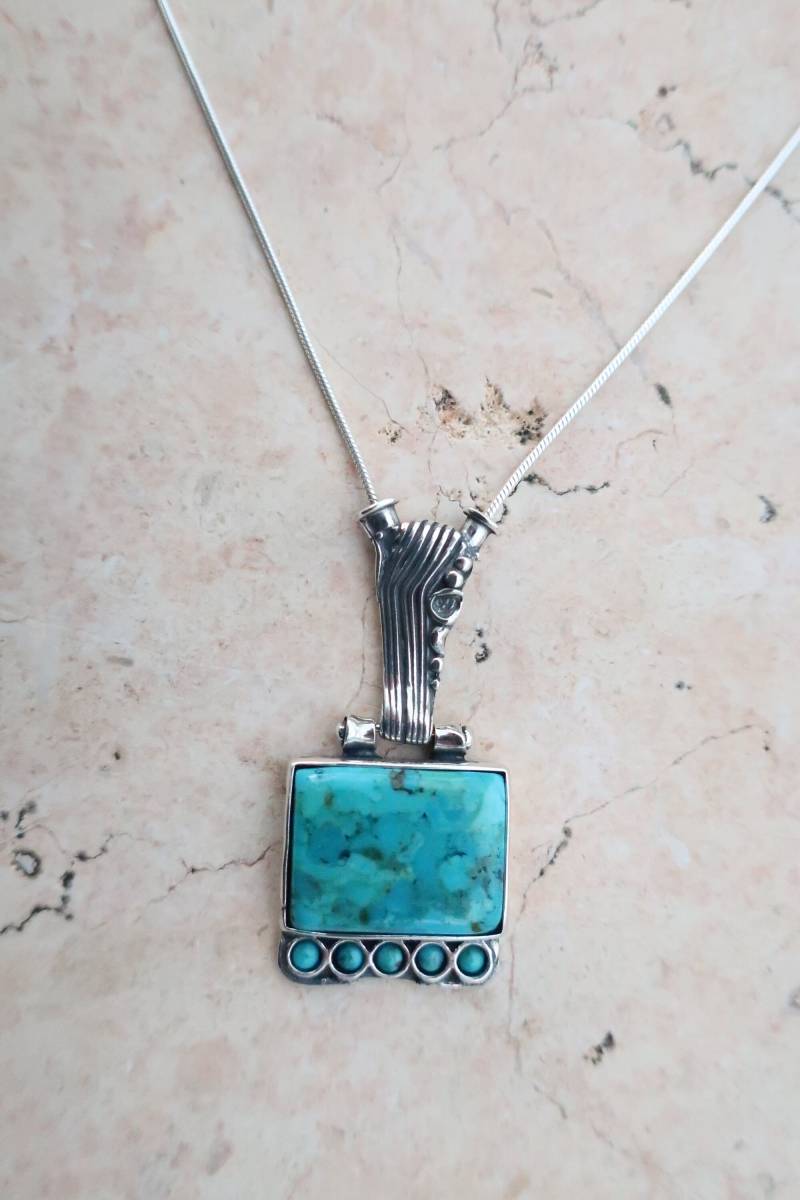 Silber Rechteck Türkis Halskette, Einzigartiger Großer Stein Anhänger Für Frauen Geschenk von Porans