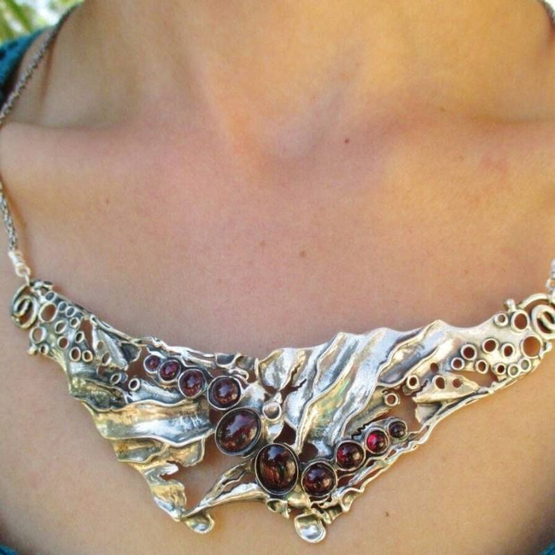 Silber Türkis Bib Halskette Boho Multi-stein-Anhänger von Porans