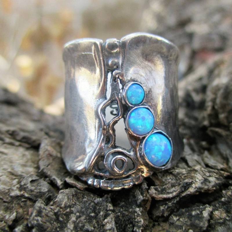 Statement-Frauenring Aus Sterlingsilber Mit Mehreren Steinen Im Jugendstil von Porans