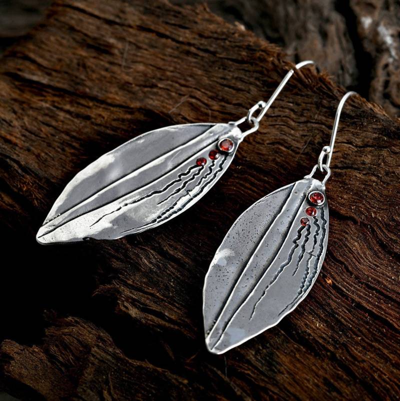 Sterling Silber Große Blatt Ohrring, Lange Baumeln Statement Boho Ohrring Für Frauen von Porans