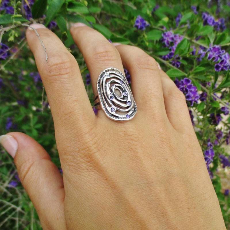 Sterling Silber Multi-Stein Ring Für Frauen, Statement Einzigartig Breit Oval von Porans