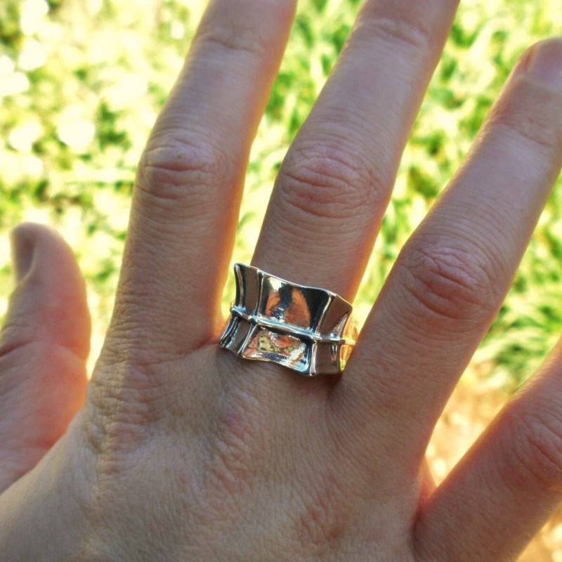 Sterling Silber Statement Midi Ring Breites Bandring, Boho Chic Schmuck von Porans