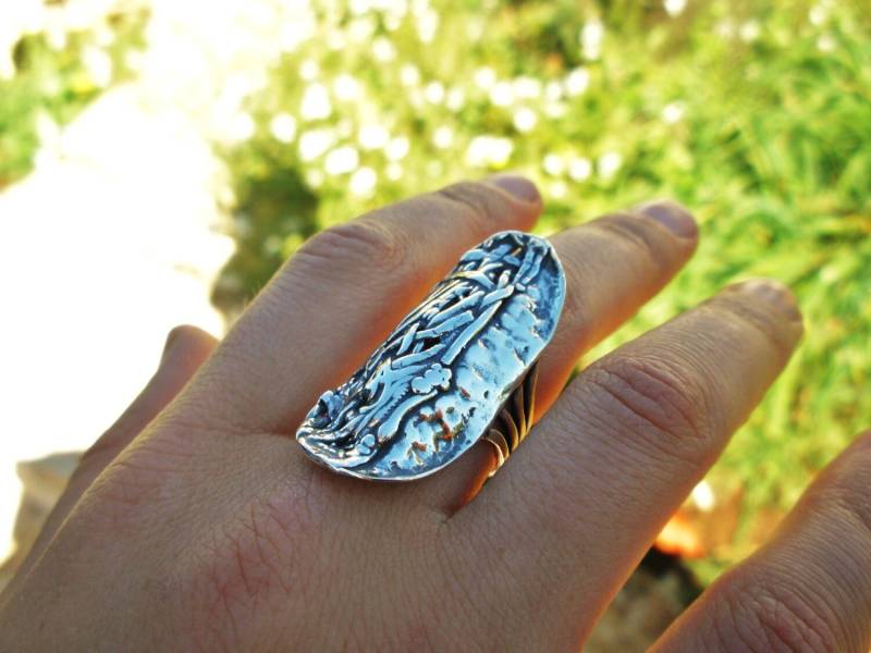 Sterling Silber Voll Fingerring, Lange Statement Boho Drahtgeflecht Ring Für Frauen von Porans
