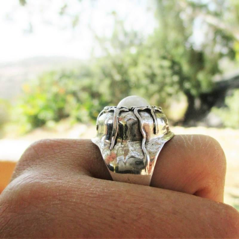 Süßwasser Perle Sterling Silber Ring - Zierlicher Statement von Porans