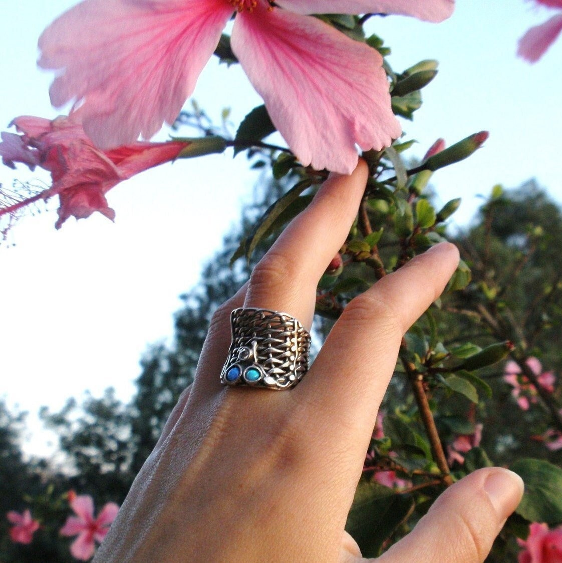 sterling Silber Edelstein Bandring Gewebter Silberring Für Frauen Porans Schmuck von Porans