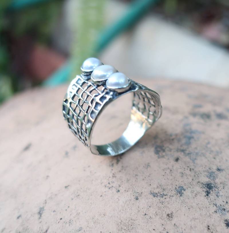 sterling Silber Multi-stein Mesh-Ring, Granat Breiter Ring Für Frauen Genuine Design By Amir Poran von Porans