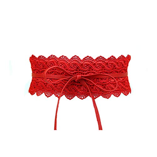 Porbbow Damen Spitzengürtel Fliege Wickel Kunstleder Boho Band Korsett Taillengürtel für Kleider Rot von Porbbow