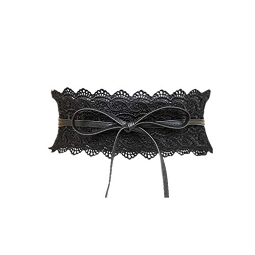 Porbbow Damen Spitzengürtel Fliege Wickel Kunstleder Boho Band Korsett Taillengürtel für Kleider Schwarz von Porbbow