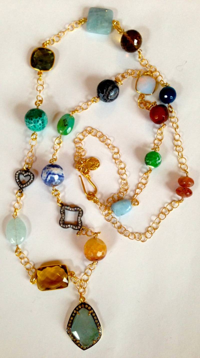 Handgefertigte Aquamarin Diamant Anhänger Halskette Sterling Silber Edelstein Kette von PorcelainIndustry