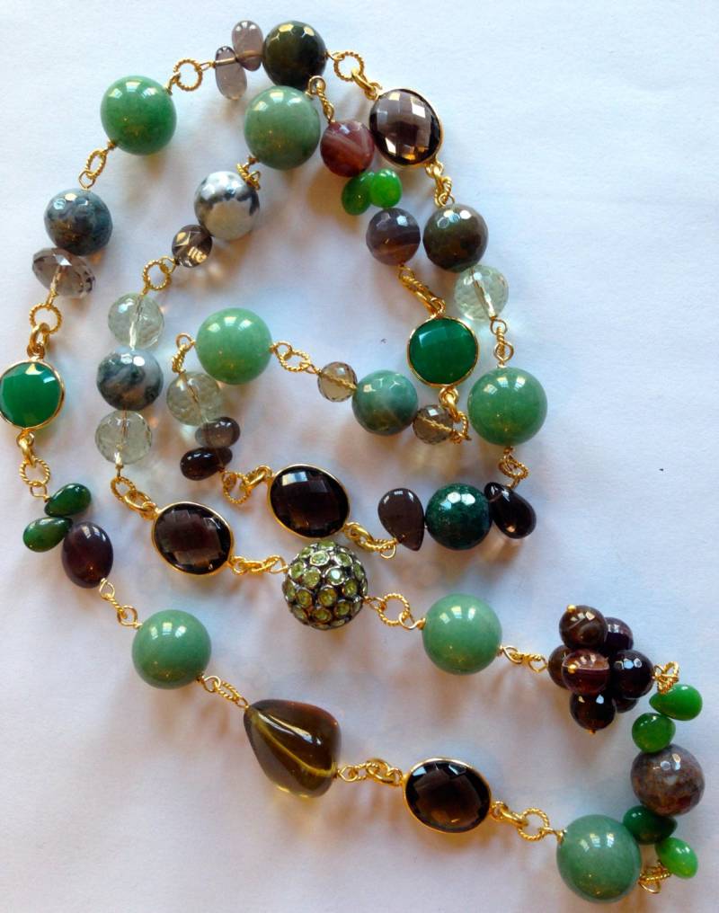 Handgemachte Edelstein Halskette Rauchquarz, Grüner Aventurin & Peridot Handgemachte Edelstein Halskette Rauchquarz, Grüner Aventurin & Peridot von PorcelainIndustry