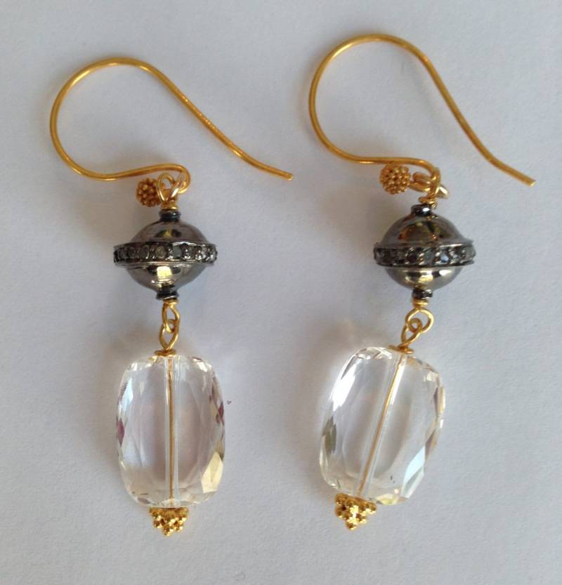 Kristall Tropfen Ohrringe Sterling Silber Ball Pave Diamant Bead Vermeil Bali Ohrdraht von PorcelainIndustry