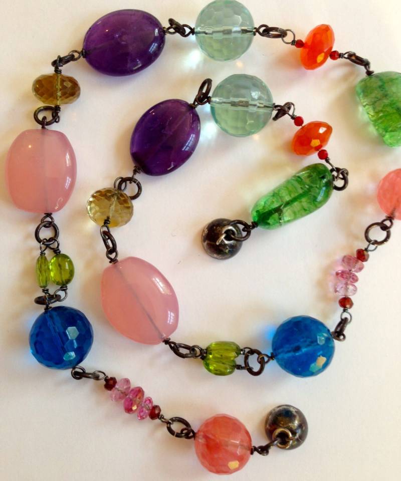 Multi Edelstein Kette Draht Gewickelt Oxidiertes Sterling Silber Multi Edelstein Kette Draht Gewickelt Oxidiertes Sterling Silber von PorcelainIndustry