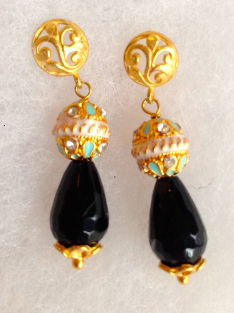 Schwarz Onyx Und Vermeil Perle Ohrstecker von PorcelainIndustry