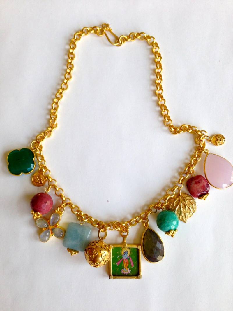 Vermeil Anhänger Kette Labradorit, Mondstein, Edelstein, Statement Schmuck von PorcelainIndustry