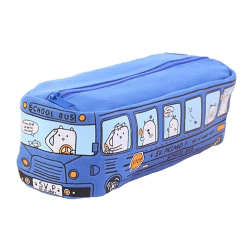 Federmäppchen für Mädchen, Sekundarschule, Jungen, kreativer Cartoon-Tierbus, Unisex, Segeltuch, Stiftetasche, Schreibwaren, blau von Porceosy