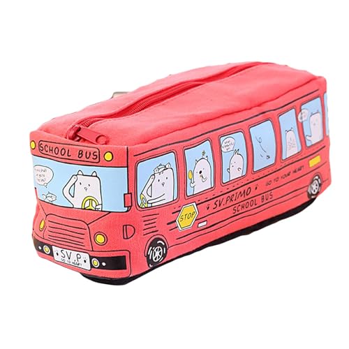 Federmäppchen für Mädchen, Sekundarschule, Jungen, kreativer Cartoon-Tierbus, Unisex, Segeltuch, Stiftetasche, Schreibwaren, rot von Porceosy