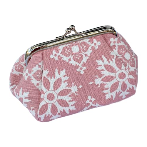 Kleine Geldbörsen für Damen, Münzgeldbörse, Blumendruck, Leinen, Kartenhalter, Clutch, Handtasche, rosa (1) von Porceosy