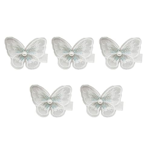 Porceosy 5-teiliges 3D-Schmetterlings-Haarspangen-Set – weiche Netzgarn-Haarnadeln für Damen und Mädchen, leichter Stoff, Haarschmuck für den täglichen Gebrauch und besondere Anlässe, Weiß, 5 Stück von Porceosy