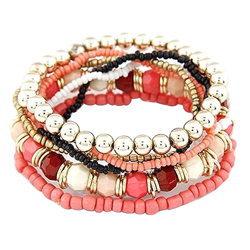 Porceosy 7-teiliges Boho-Armband, Schmuck, Geschenk, Damen, Boho, elastisches Perlenarmband, leicht, Metalllegierung, Sekundärer Stein von Porceosy