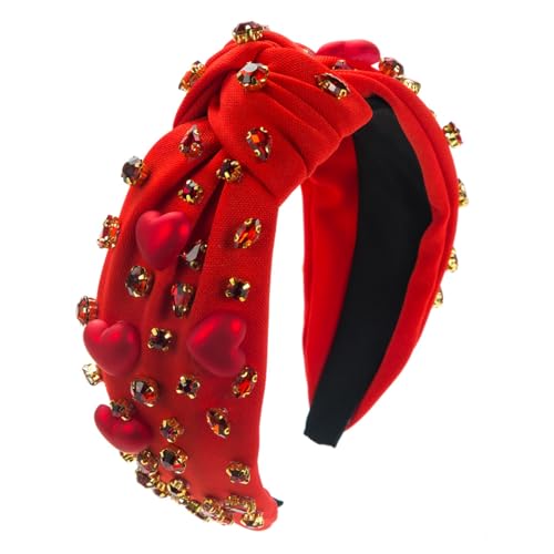 Porceosy Highlight Haarschmuck Tuch Kunst Stirnband Frauen Valentinstag Haarband Herz Anhänger Strass Dekor Rot Breites Band Rot 1 von Porceosy